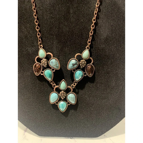 JJ Necklace And Earrings Lot Copper / Bronze Tone And Turquoise Color Boho (J113 - Picture 3 of 7